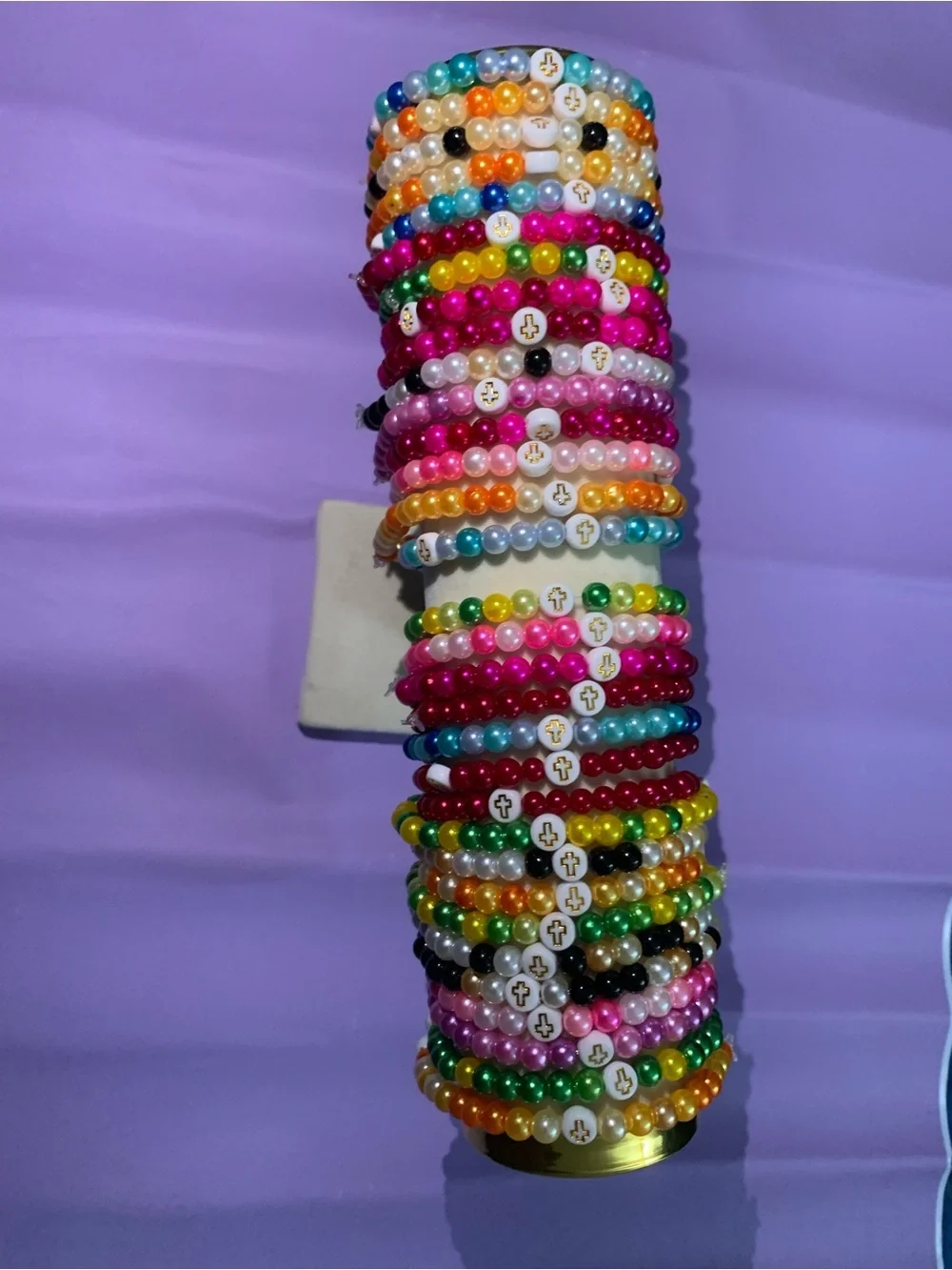 Pastel Pink Cross Beaded Stretch Bracelet - Brand